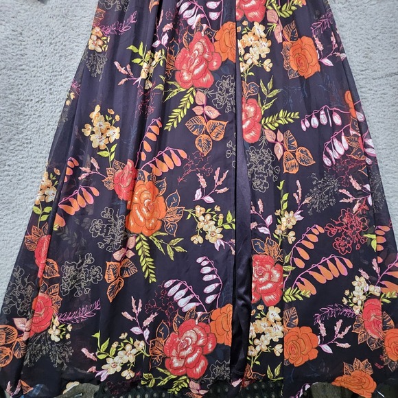 Lulus Maxi Dress Womens S Dark Floral Side Slit Babydoll Formal Elegant Timeless - Picture 3 of 15